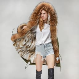 MMK fashion women's parka coat rabbit fur lining big raccoon fur collar winter coat jacket long hooded army green season warm ja