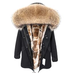 MMK fashion women's parka coat rabbit fur lining big raccoon fur collar winter coat jacket long hooded army green season warm ja