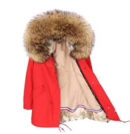 MMK fashion women's parka coat rabbit fur lining big raccoon fur collar winter coat jacket long hooded army green season warm ja