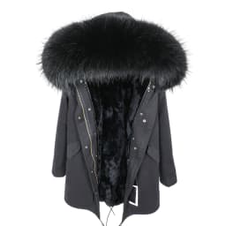 MMK fashion women's parka coat rabbit fur lining big raccoon fur collar winter coat jacket long hooded army green season warm ja