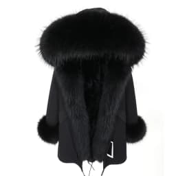 MMK fashion women's parka coat rabbit fur lining big raccoon fur collar winter coat jacket long hooded army green season warm ja