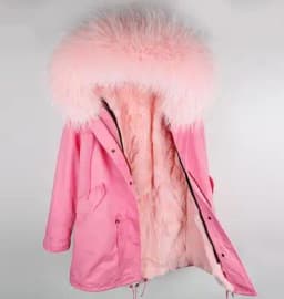 MMK fashion women's parka coat rabbit fur lining big raccoon fur collar winter coat jacket long hooded army green season warm ja