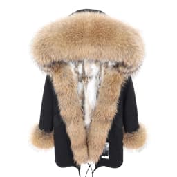 MMK fashion women's parka coat rabbit fur lining big raccoon fur collar winter coat jacket long hooded army green season warm ja