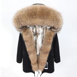 MMK fashion women's parka coat rabbit fur lining big raccoon fur collar winter coat jacket long hooded army green season warm ja