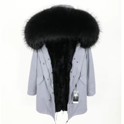 MMK fashion women's parka coat rabbit fur lining big raccoon fur collar winter coat jacket long hooded army green season warm ja