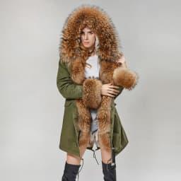 MMK fashion women's parka coat rabbit fur lining big raccoon fur collar winter coat jacket long hooded army green season warm ja