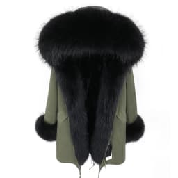 MMK fashion women's parka coat rabbit fur lining big raccoon fur collar winter coat jacket long hooded army green season warm ja