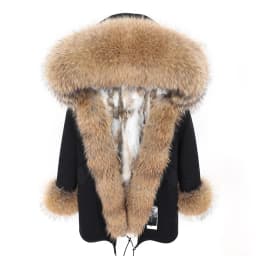 MMK fashion women's parka coat rabbit fur lining big raccoon fur collar winter coat jacket long hooded army green season warm ja