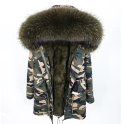 MMK fashion women's parka coat rabbit fur lining big raccoon fur collar winter coat jacket long hooded army green season warm ja