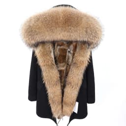 MMK fashion women's parka coat rabbit fur lining big raccoon fur collar winter coat jacket long hooded army green season warm ja