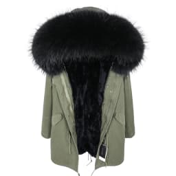 MMK fashion women's parka coat rabbit fur lining big raccoon fur collar winter coat jacket long hooded army green season warm ja