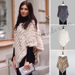 Ethel Anderson Fur Pullover For Women Knitted Genuine Rabbit Fur Poncho Capes Lady Real Fur Knit Wraps Triangle Shawls Jackets