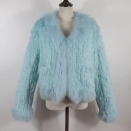New Women Autumn Winter Knitted Real Rabbit Fur Coat 100% Natural Rabbit Fur Jacket With Fox Fur Collar Overcoat For Female