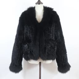 New Women Autumn Winter Knitted Real Rabbit Fur Coat 100% Natural Rabbit Fur Jacket With Fox Fur Collar Overcoat For Female