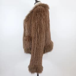New Women Autumn Winter Knitted Real Rabbit Fur Coat 100% Natural Rabbit Fur Jacket With Fox Fur Collar Overcoat For Female