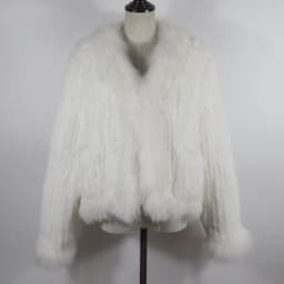 New Women Autumn Winter Knitted Real Rabbit Fur Coat 100% Natural Rabbit Fur Jacket With Fox Fur Collar Overcoat For Female