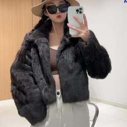 Fancy Rani Natural Fur Coat Women Winter Jacket Real Leather And Fur Short Women's Clothing Female Outerwears With 2024 Black