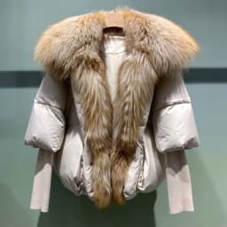 Oversized Winter Warm Real Fox Fur Collar Black Down Coat Women Puffer Outerwear Jackets 2024 Autumn Winter