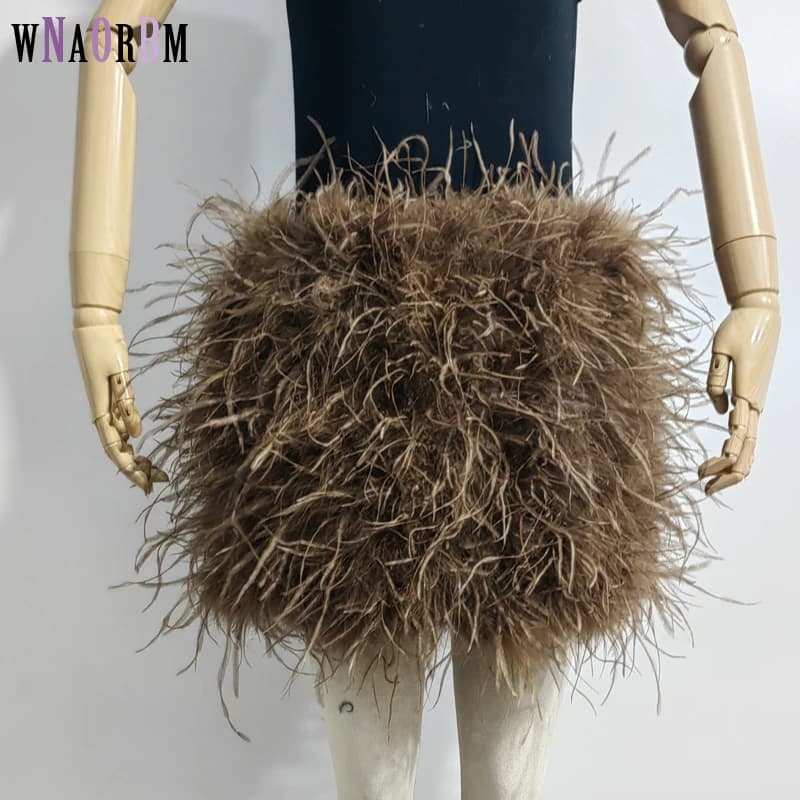 Real Feather Mini Skirt, Elastic Waist Sexy Clothing, Club, Party Dance Party Carnival Short Skirt Can Be Customized in Size