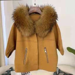 OFTBUY Autumn Winter Real Fox Raccoon Fur Collar Coat Knitted Sweater Women Short Sleeve Jacket Thick Warm Outerwear Streetwear