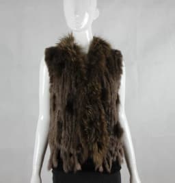 Harppihop womens natural real rabbit fur vest with raccoon fur collar waistcoat/jackets rex rabbit knitted winte