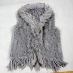 Harppihop womens natural real rabbit fur vest with raccoon fur collar waistcoat/jackets rex rabbit knitted winte