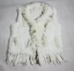 Harppihop womens natural real rabbit fur vest with raccoon fur collar waistcoat/jackets rex rabbit knitted winte