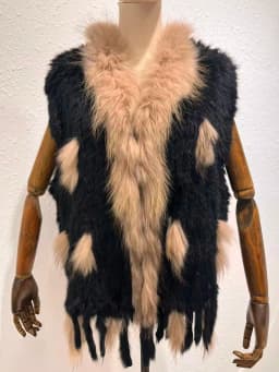 Harppihop womens natural real rabbit fur vest with raccoon fur collar waistcoat/jackets rex rabbit knitted winte