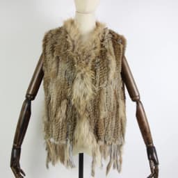 Harppihop womens natural real rabbit fur vest with raccoon fur collar waistcoat/jackets rex rabbit knitted winte