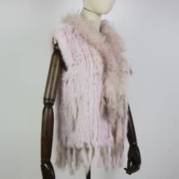 Harppihop womens natural real rabbit fur vest with raccoon fur collar waistcoat/jackets rex rabbit knitted winte