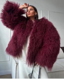 Mongolian Fur Coat Fur Jacket Women's Elegant Fluffy Solid Color Thickened Thermal Long Sleeve Coat Winter Fashion Oversized Lad
