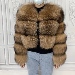 Real Natural Raccoon Jacket Women's Fashion Coats Real Fur Coat Round Neck Warm Thick Hoodie Detachable New Style