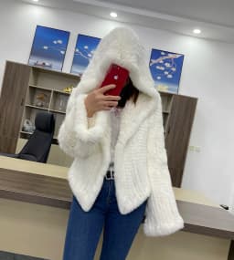MPPM Natural Rabbit Fur Coat Women Real Rabbit Fur Hooded Coat Long Sleeve Women's Jacket Casual Loose Knitted Fur Jacket