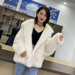 MPPM Natural Rabbit Fur Coat Women Real Rabbit Fur Hooded Coat Long Sleeve Women's Jacket Casual Loose Knitted Fur Jacket