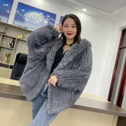 MPPM Natural Rabbit Fur Coat Women Real Rabbit Fur Hooded Coat Long Sleeve Women's Jacket Casual Loose Knitted Fur Jacket