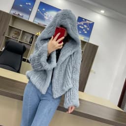MPPM Natural Rabbit Fur Coat Women Real Rabbit Fur Hooded Coat Long Sleeve Women's Jacket Casual Loose Knitted Fur Jacket