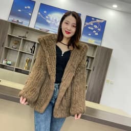 MPPM Natural Rabbit Fur Coat Women Real Rabbit Fur Hooded Coat Long Sleeve Women's Jacket Casual Loose Knitted Fur Jacket