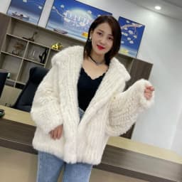 MPPM Natural Rabbit Fur Coat Women Real Rabbit Fur Hooded Coat Long Sleeve Women's Jacket Casual Loose Knitted Fur Jacket