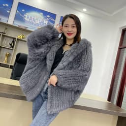 MPPM Natural Rabbit Fur Coat Women Real Rabbit Fur Hooded Coat Long Sleeve Women's Jacket Casual Loose Knitted Fur Jacket