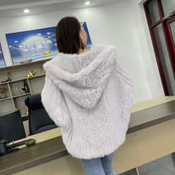 MPPM Natural Rabbit Fur Coat Women Real Rabbit Fur Hooded Coat Long Sleeve Women's Jacket Casual Loose Knitted Fur Jacket