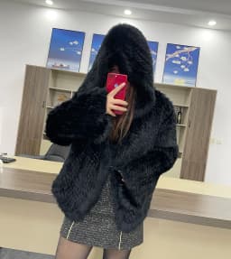 MPPM Natural Rabbit Fur Coat Women Real Rabbit Fur Hooded Coat Long Sleeve Women's Jacket Casual Loose Knitted Fur Jacket