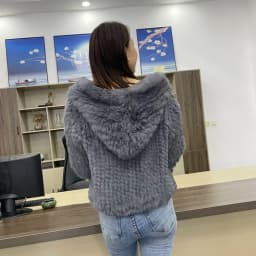 MPPM Natural Rabbit Fur Coat Women Real Rabbit Fur Hooded Coat Long Sleeve Women's Jacket Casual Loose Knitted Fur Jacket