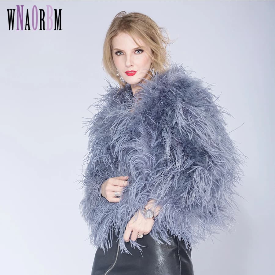 Winter Ostrich feathe Jacket Feather Coat Casual Long-sleeved Australia Imported feathe Jacket Ladies Nightclub Coat