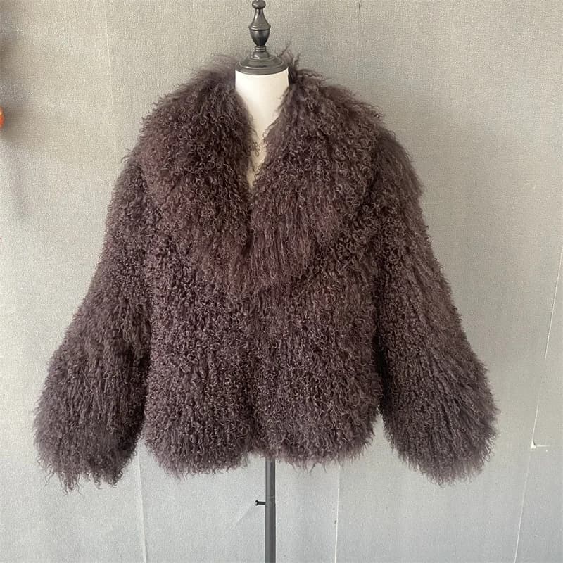 Y New Winter Autumn Fashion Real Fur Jacket Women Genuine Mongolia Lapel Sheep Fur Coat