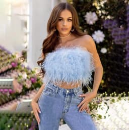 Jxwatcher Natural Ostrich Feather Top Bra Women's Summer Feather Tube Lady Wedding Long Hair Fluffy Underwear Evening Party Wear