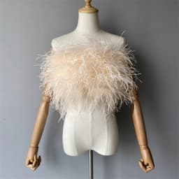 Jxwatcher Natural Ostrich Feather Top Bra Women's Summer Feather Tube Lady Wedding Long Hair Fluffy Underwear Evening Party Wear