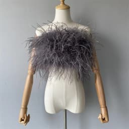 Jxwatcher Natural Ostrich Feather Top Bra Women's Summer Feather Tube Lady Wedding Long Hair Fluffy Underwear Evening Party Wear