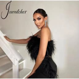 Jxwatcher Natural Ostrich Feather Top Bra Women's Summer Feather Tube Lady Wedding Long Hair Fluffy Underwear Evening Party Wear