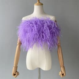 Jxwatcher Natural Ostrich Feather Top Bra Women's Summer Feather Tube Lady Wedding Long Hair Fluffy Underwear Evening Party Wear