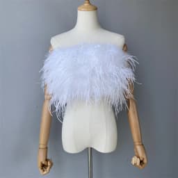 Jxwatcher Natural Ostrich Feather Top Bra Women's Summer Feather Tube Lady Wedding Long Hair Fluffy Underwear Evening Party Wear